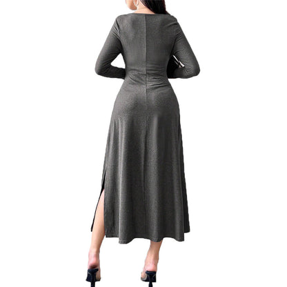Damen Midikleid Quadratischer Ausschnitt Rüschen Details Elegantes