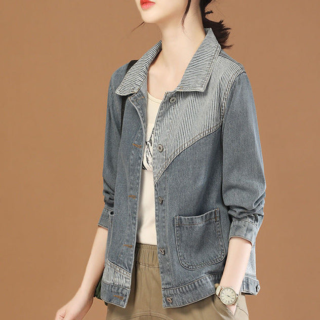 Damen Jeansjacke Lässig Strukturiertem Kragen Eveloria