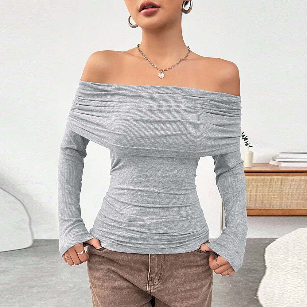 Damen Off-Shoulder-Oberteil Langarm Elegantes Drapierungsdesign - Eveloria