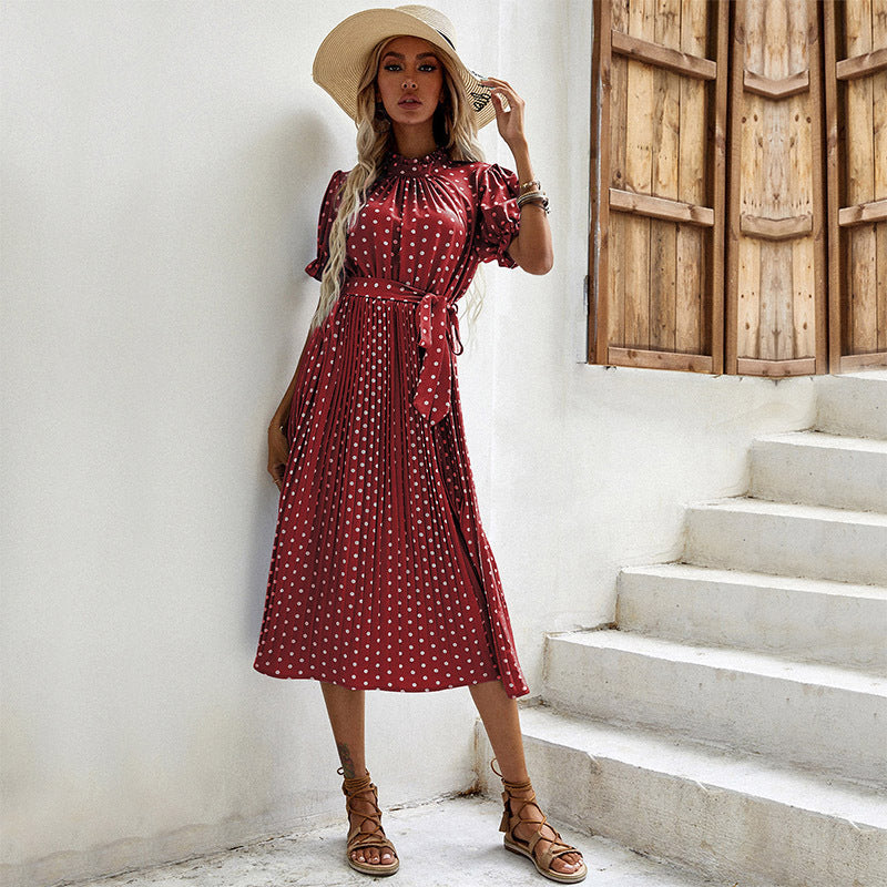 Damen Midikleid Sommerlich Puffärmel Taillengürtel Eveloria