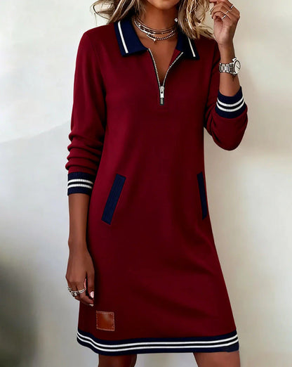 Damen Freizeitkleid Sportlicher Kragen Reißverschluss Eveloria