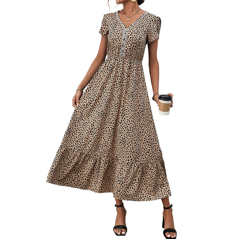 Damen Midi-Kleid Rüschendetails V-Ausschnitt Elegantes Damenkleid