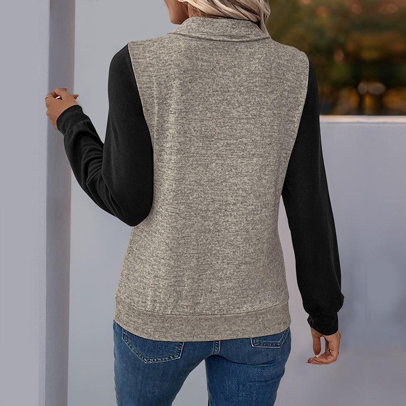 Damen Langarmshirt Kontrast-Einsätze Brusttasche Eveloria