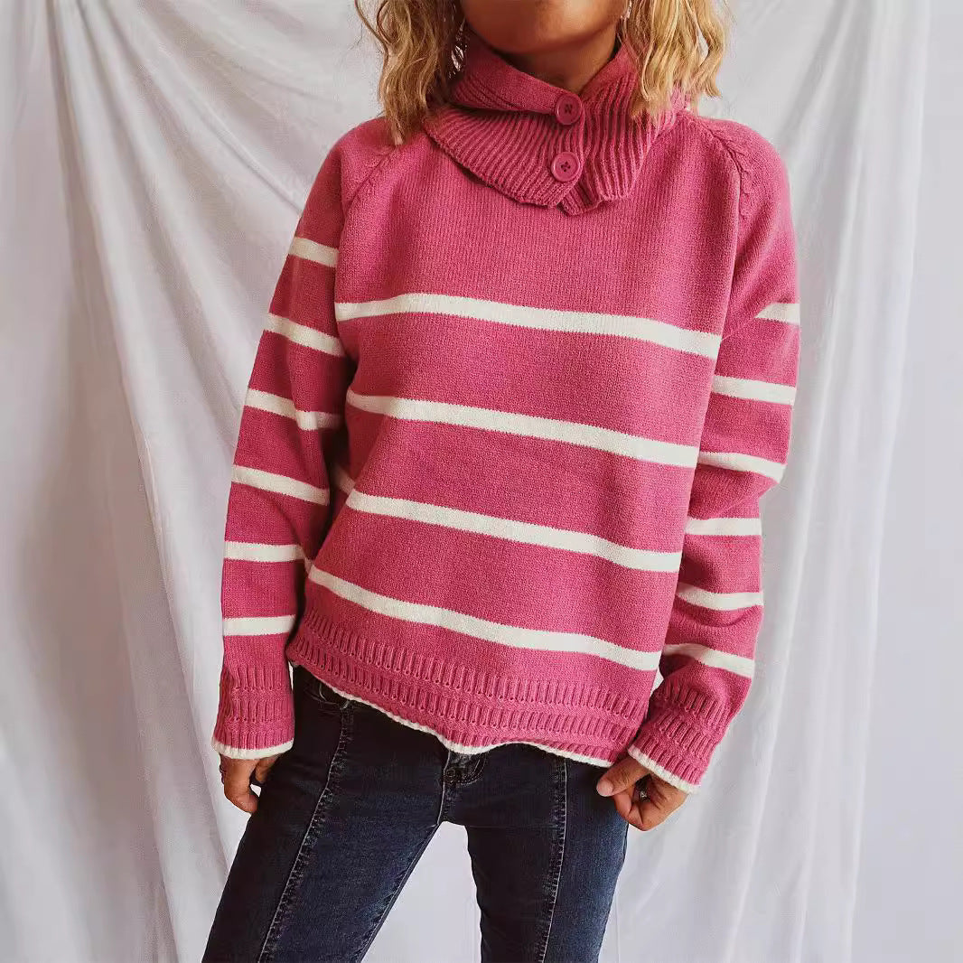 Damen Strickpullover Gestreift Modischer Kragen Eveloria