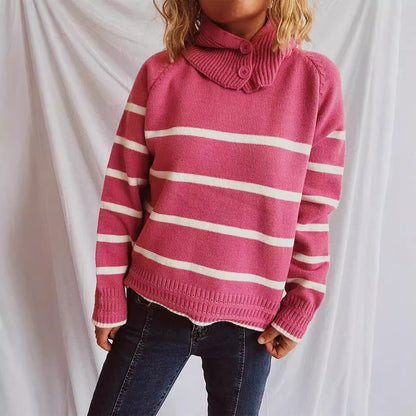 Damen Strickpullover Gestreift Modischer Kragen Eveloria