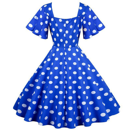 Damen Rockabilly Kleid Polka Dots Muster schwingender Saum