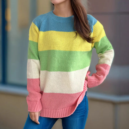 Damen Strickpullover Gestreift Bunt Lässig