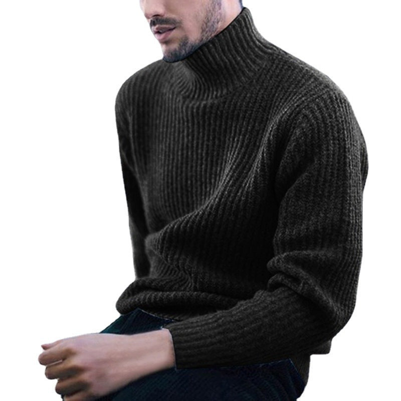 Herren Strickpullover Hochkragen Feines Rippmuster Warm