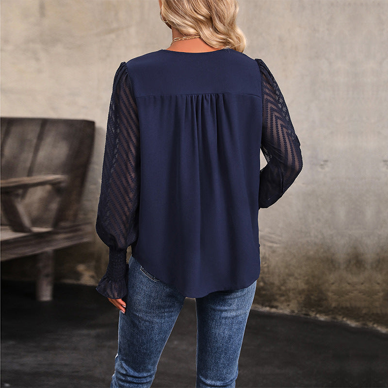 Damen Bluse Rüschendetails Transparente Ärmel Eveloria