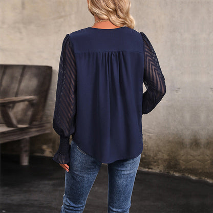 Damen Bluse Rüschendetails Transparente Ärmel Eveloria