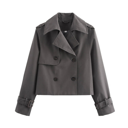 Damen Cropped Übergangsjacke Breiter Kragen Eveloria