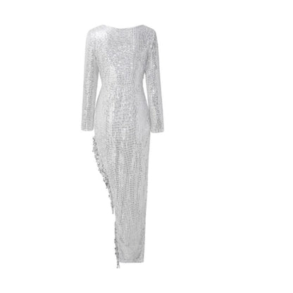 Damen Glitzerkleid V-Ausschnitt Seitenschlitz Eveloria