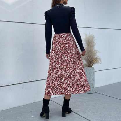 Damen Midikleid Hochgeschlossener Kragen Rüschendesign Eveloria