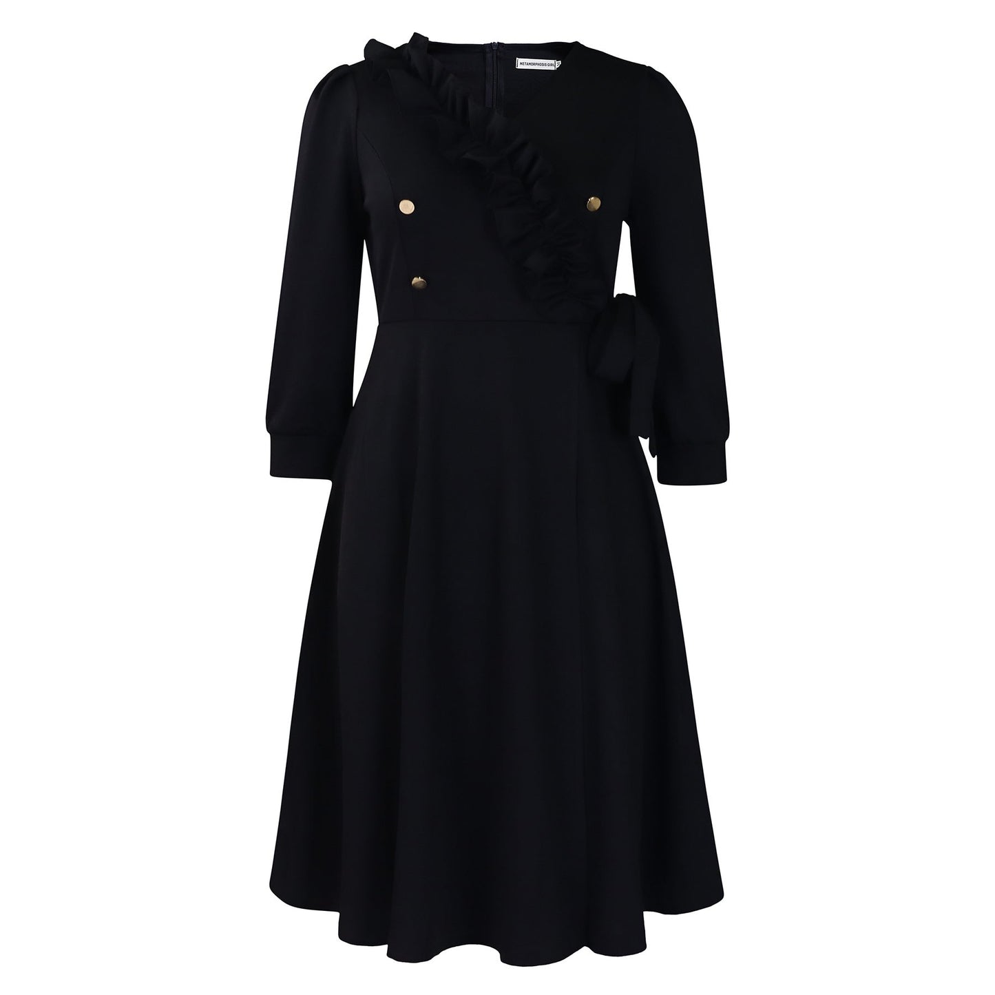 Damen Midikleid Elegantes Rüschendetail Taillierte Silhouette Eveloria