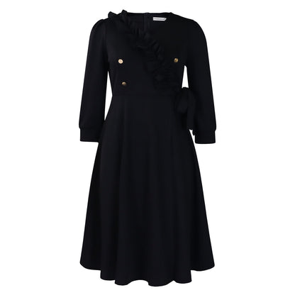 Damen Midikleid Elegantes Rüschendetail Taillierte Silhouette Eveloria
