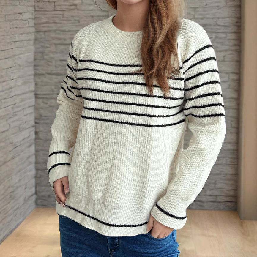 Damen Pullover Maritimes Streifenmuster Weich Eveloria