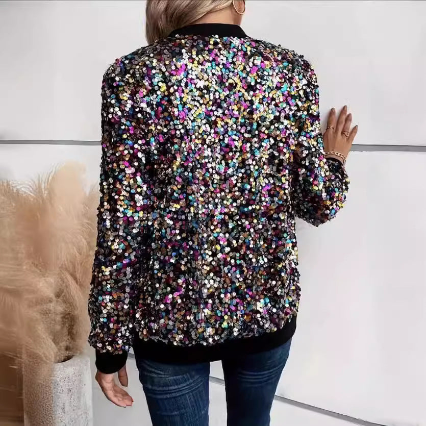 Damen Funktionsjacke Glitzer Pailletten Bequem Eveloria