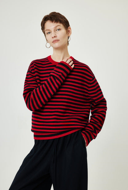 Damen Rollkragenpullover Streifenmuster Eveloria