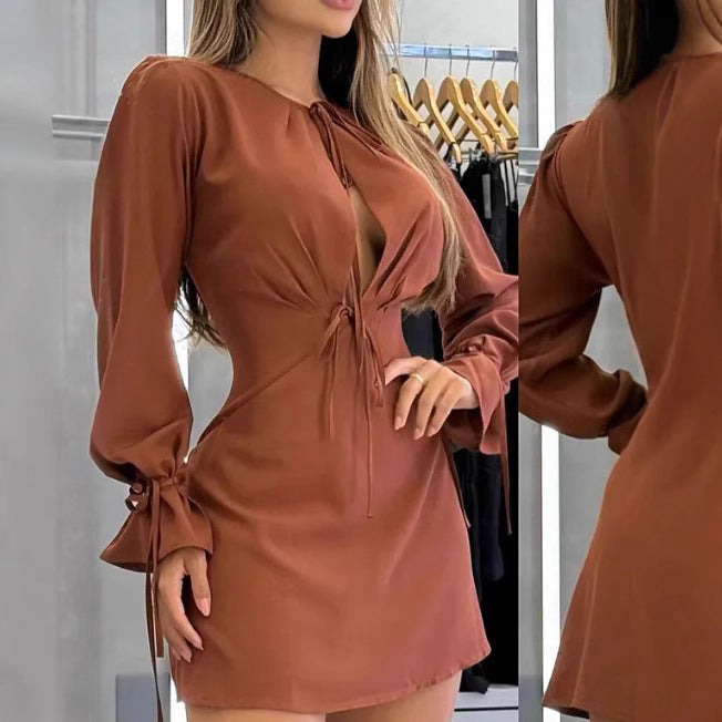 Damen Minikleid mit Kordelzug und Puffärmeln