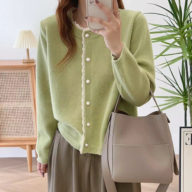 Damen Strickjacke Spitze Perlenknöpfe Eveloria - Eveloria