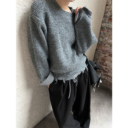 Damen Grobstrickpullover Lässig Ausgefranst Schwarz Eveloria - Eveloria