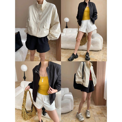 Damen Utility-Jacke Lässig Hochkragen Praktische Taschen