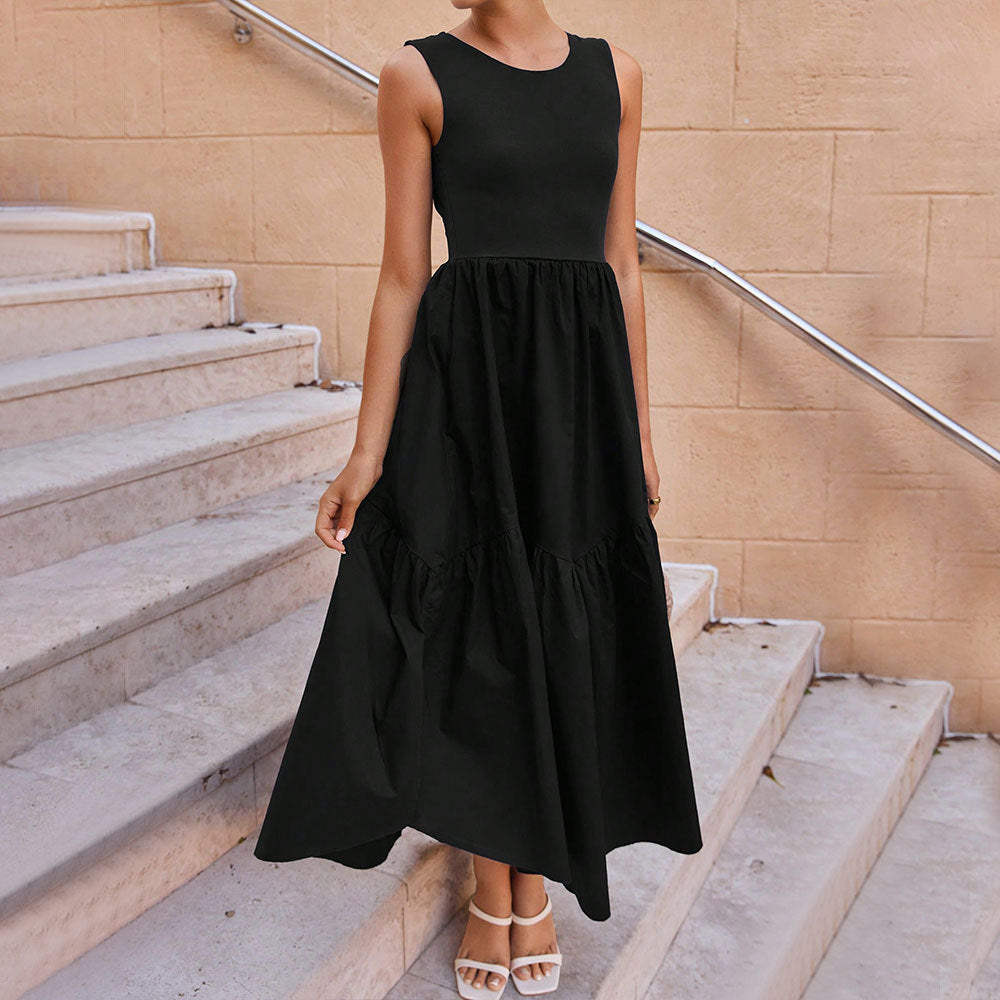Damen Maxikleid Ärmellos Stufenrock Retro