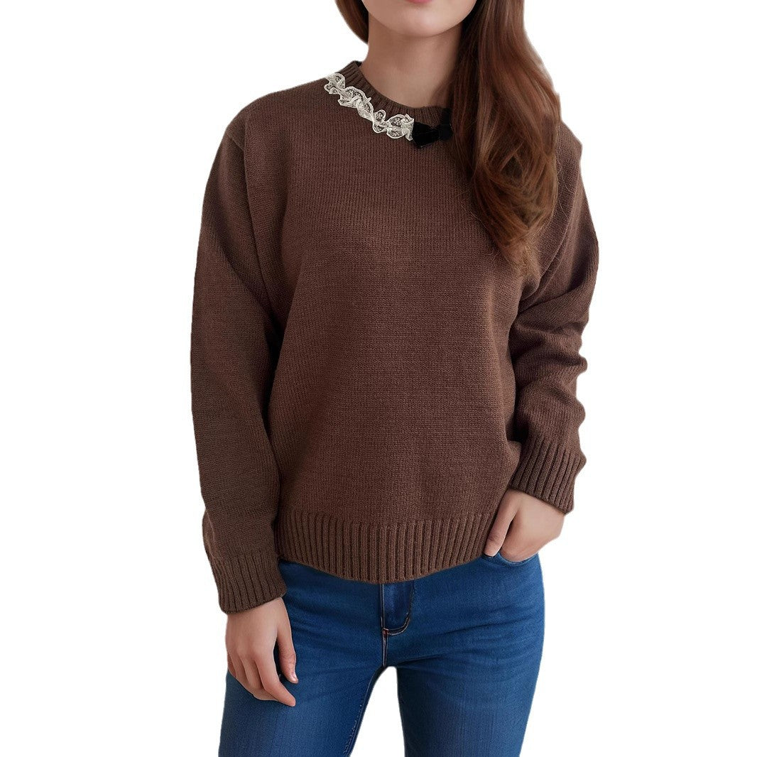 Damen Strickpullover Rüschendetails Eveloria