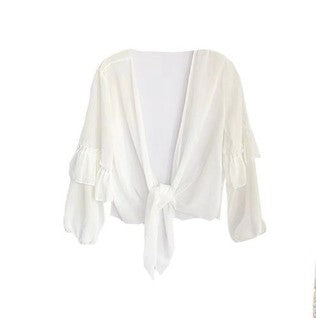 Damen Chiffon Bluse Voluminöse Rüschensäume Eveloria