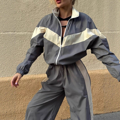 Damen Windbreaker Hochkragen Kontraststreifen Eveloria