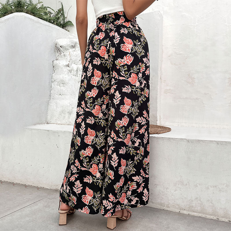 Damen Palazzo-Hosen Floralmuster Elastischer Bund Eveloria