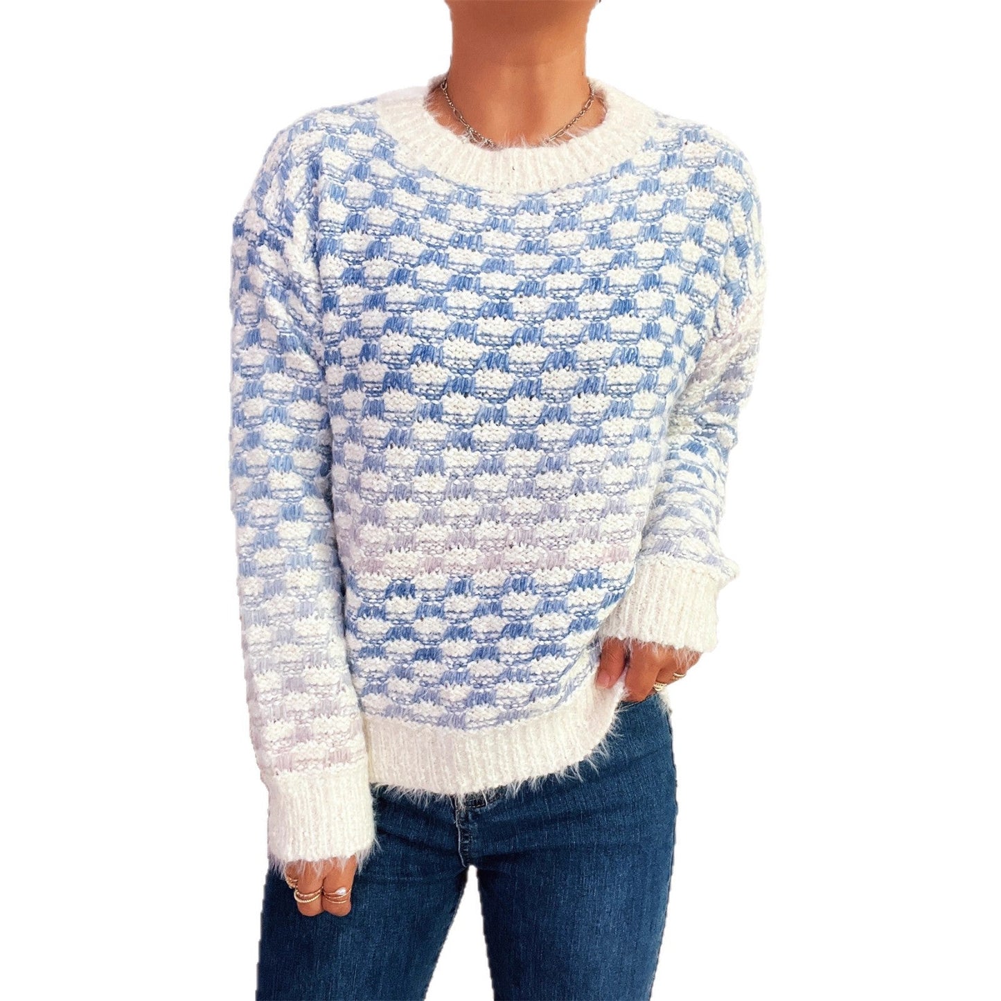 Damen Strickpullover Kuschelfleece Strukturiertes Muster Beige