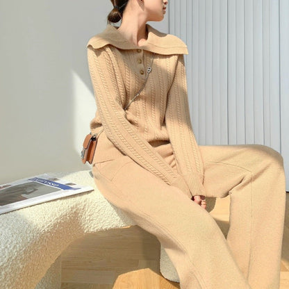 Damen Strickpullover Weitkragen Knopfleiste Eveloria