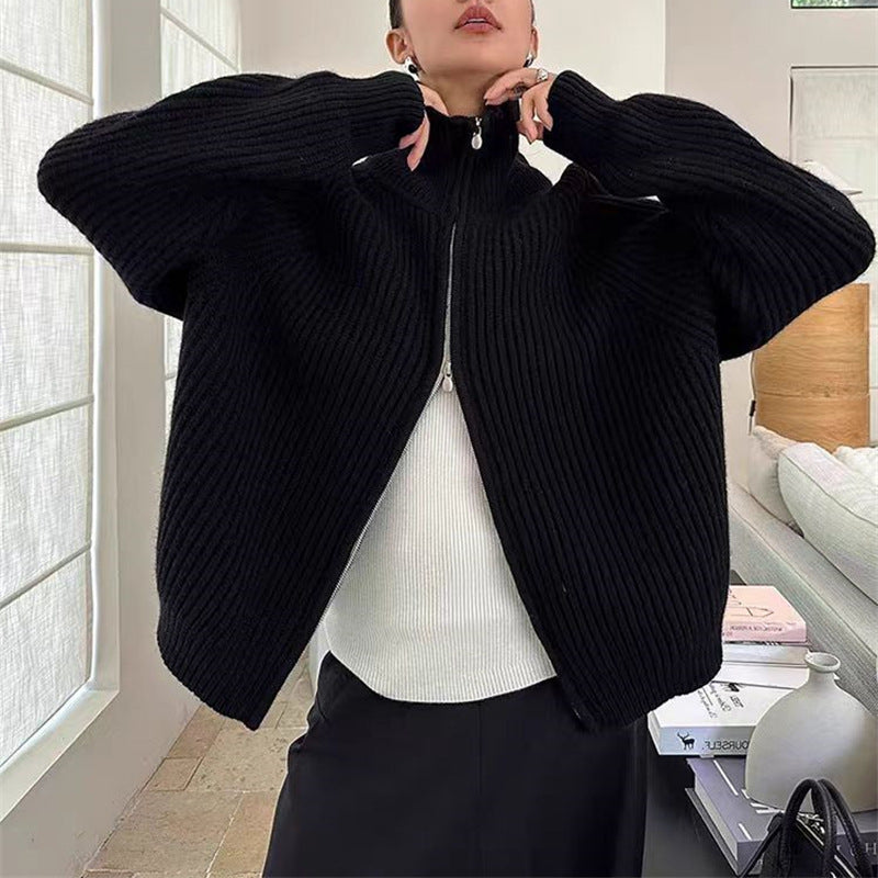 Damen Strickjacke Oversized mit Reißverschluss