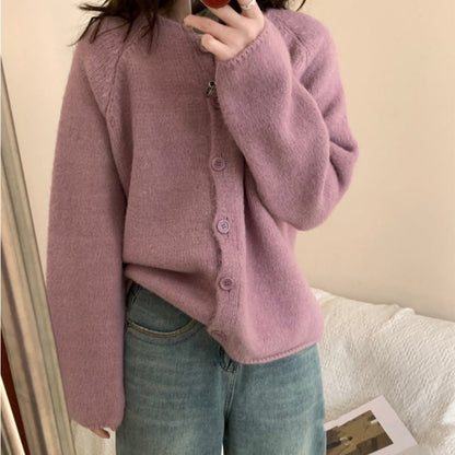 Damen Cardigan Weit Gemütlich mit Knöpfen Beige