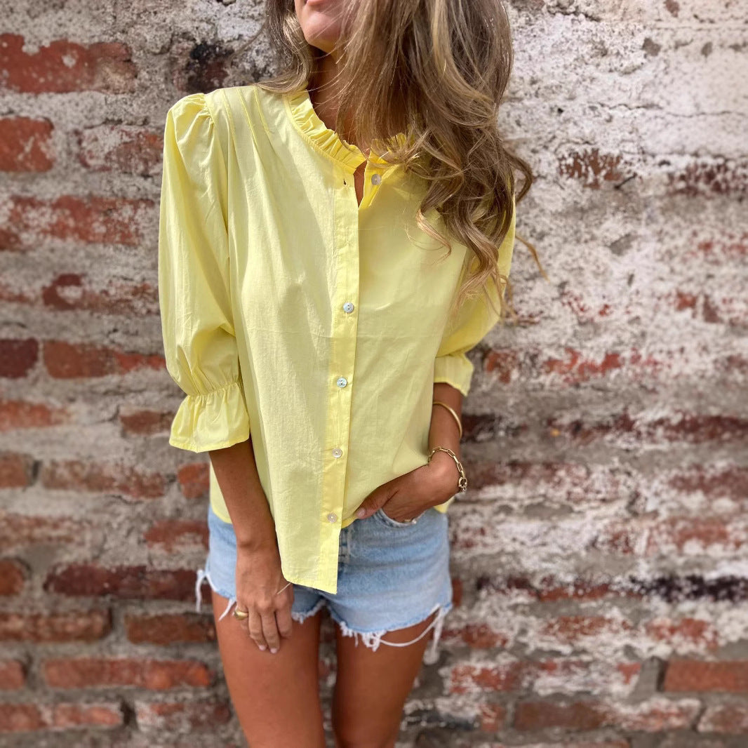 Damen Bluse Puffärmel Dekorativ Eveloria