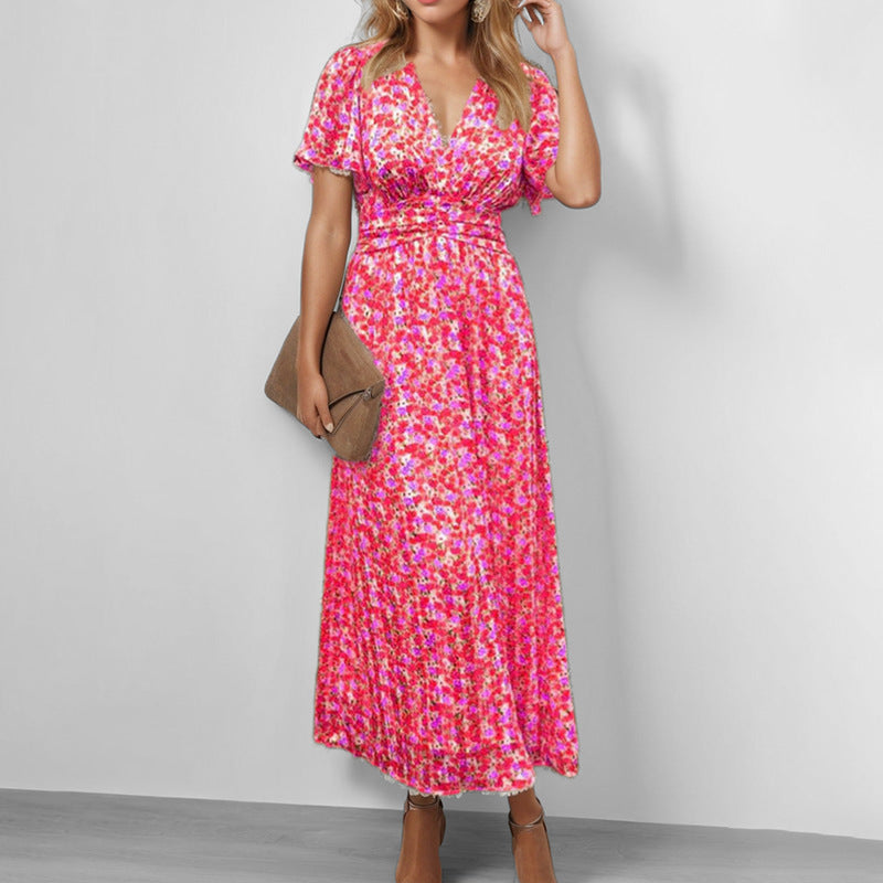 Damen Maxikleid Fließend Floralmuster V-Ausschnitt Eveloria