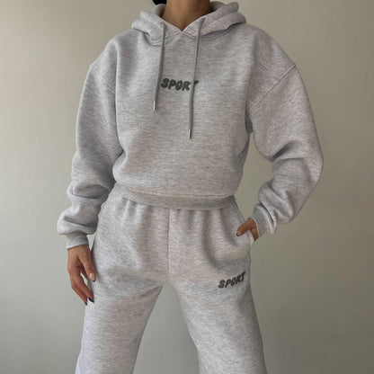 Damen Sport-Hoodie-Set Weiches Material Hochtaillierte Jogginghosen