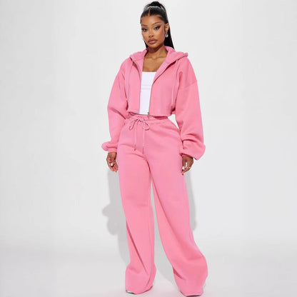 Damen Fleece-Hoodie-Set mit weiter Hose Grau Eveloria
