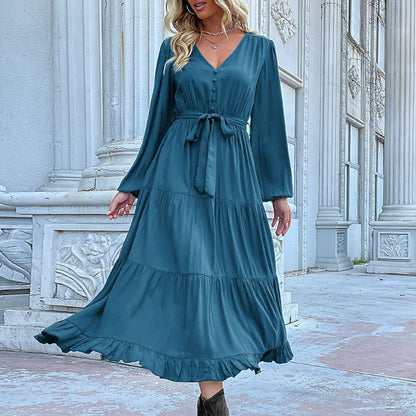 Damen Maxikleid Wickeloptik Voluminöse Ärmel Eveloria