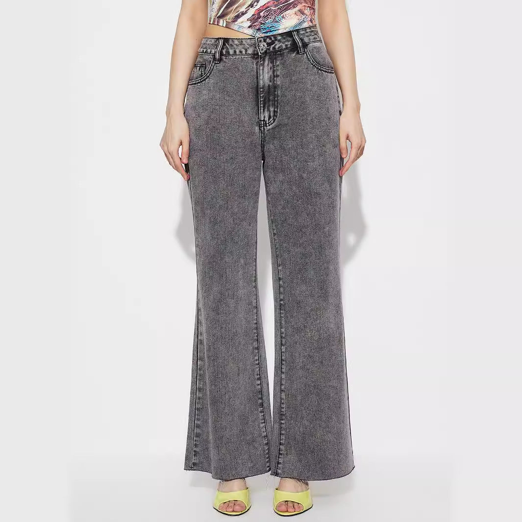 Damen High-Waist Flared Jeans mit Nähten und hohem Bund Schwarz - Eveloria
