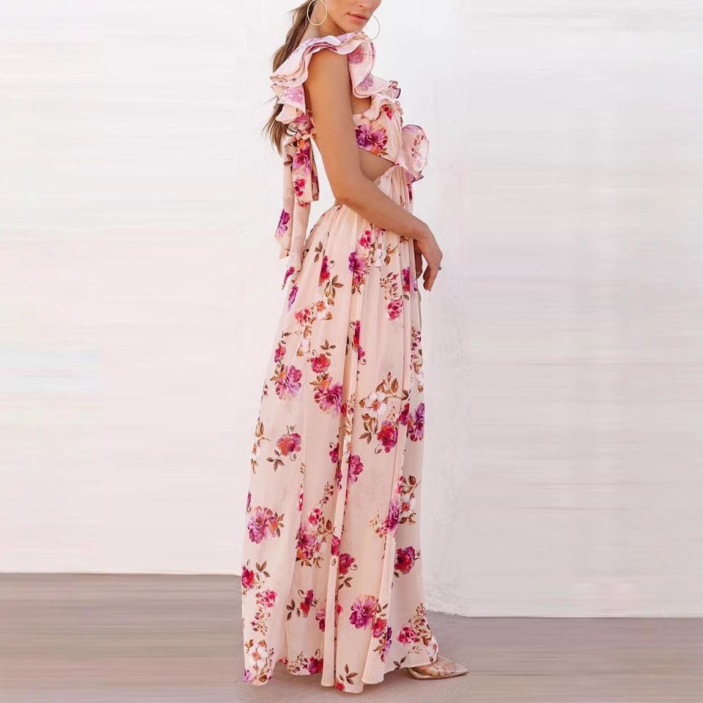 Damen Maxikleid Rüschen Floralmuster Eveloria