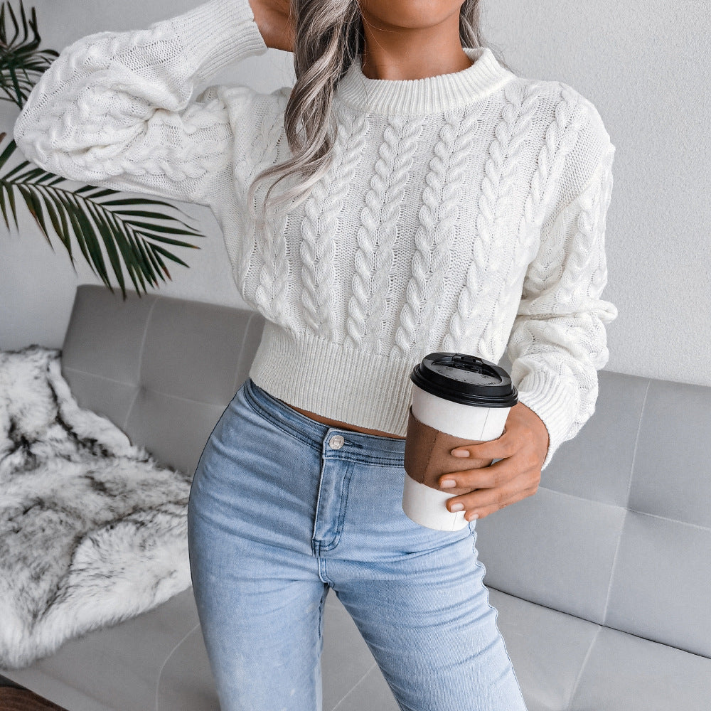 Damen Grobstrickpullover Tailliert Zopfmuster Eveloria