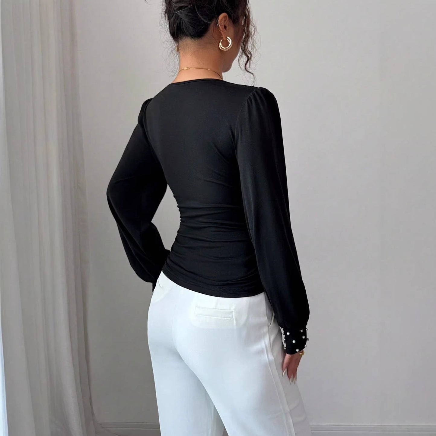 Damen Blusenshirt V-Ausschnitt Verzierung Eveloria