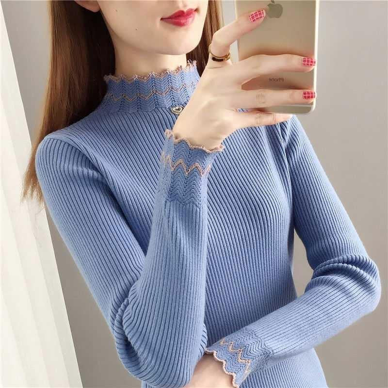 Damen Strickpullover Stehkragen Wellenmuster Eveloria