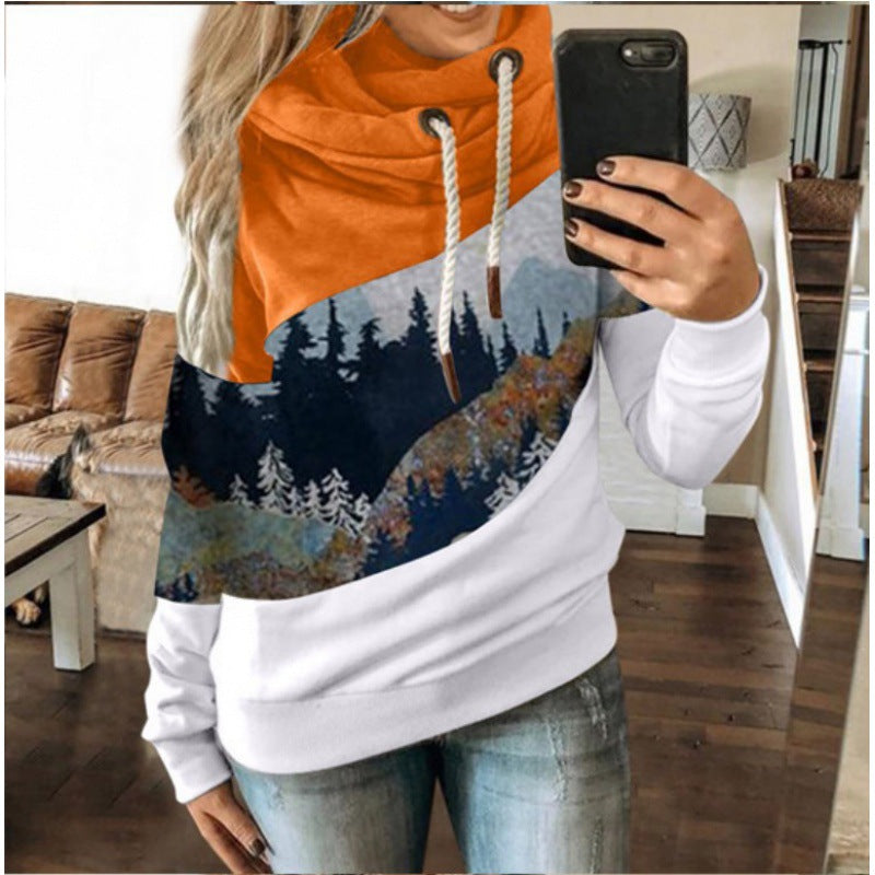 Damen Kapuzenpullover Weiches Innenfutter Berglandschaftsdesign