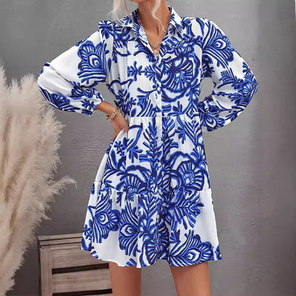 Damen Hemdblusenkleid Floralmuster Leichter Stoff Eveloria
