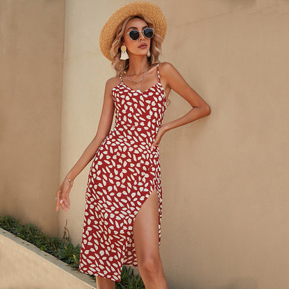 Damen Sommerkleid Hohes Schlitzdesign Florales Muster Eveloria