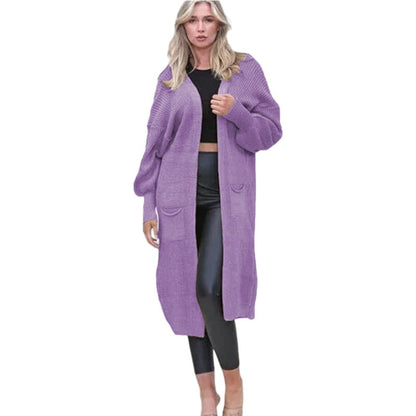 Damen Cardigan Grobstrick Offene Taschen Lässig Beige
