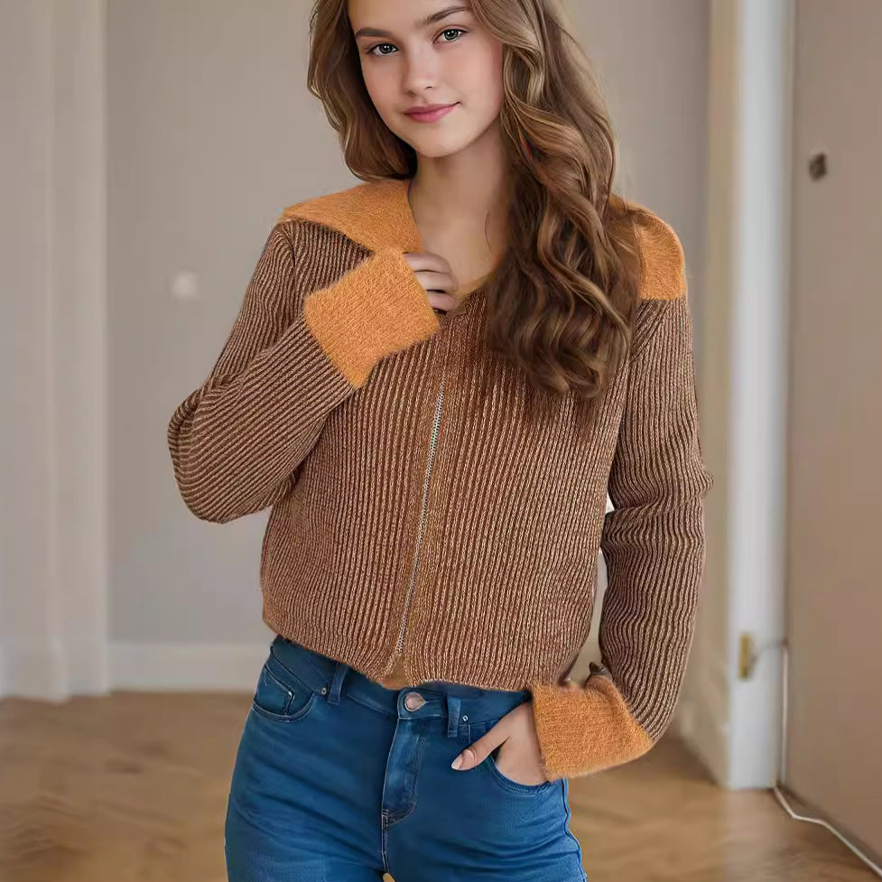 Damen Strickjacke mit Reißverschluss und Puffärmeln Eveloria - Eveloria